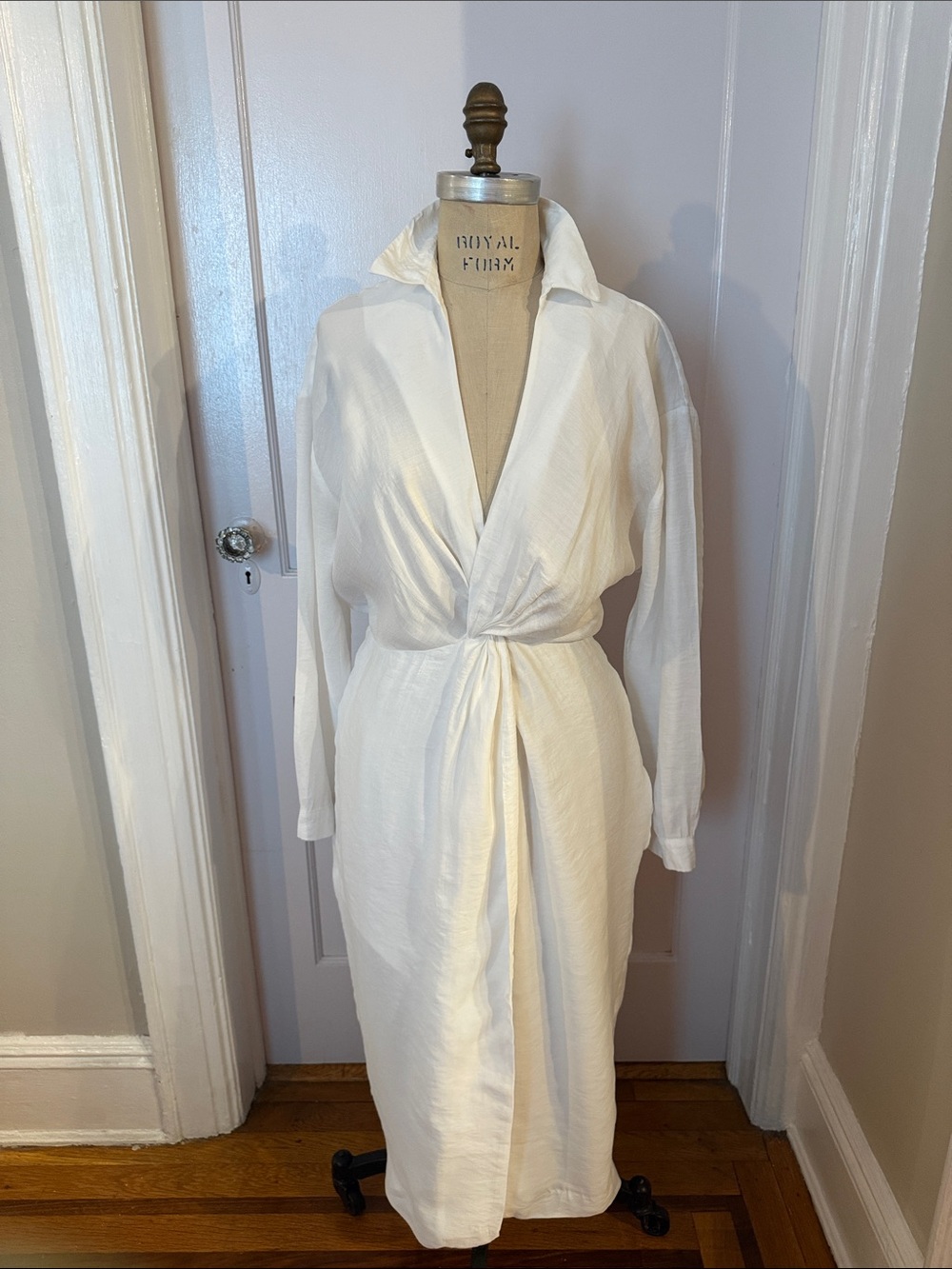 Anthropologie Lined White Twist-Front Midi Dress Size 10 White